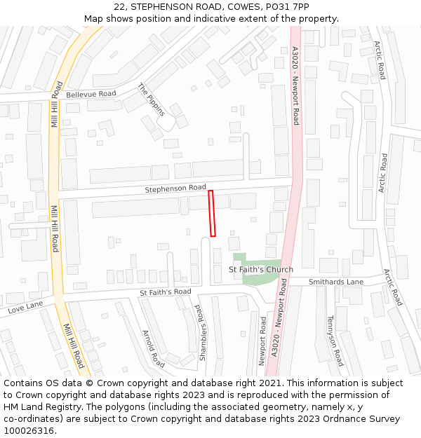 22, STEPHENSON ROAD, COWES, PO31 7PP: Location map and indicative extent of plot