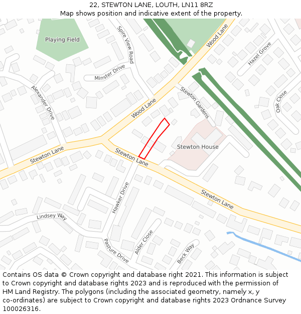 22, STEWTON LANE, LOUTH, LN11 8RZ: Location map and indicative extent of plot