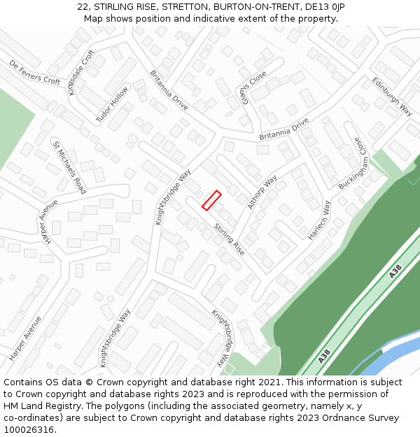 22, STIRLING RISE, STRETTON, BURTON-ON-TRENT, DE13 0JP: Location map and indicative extent of plot