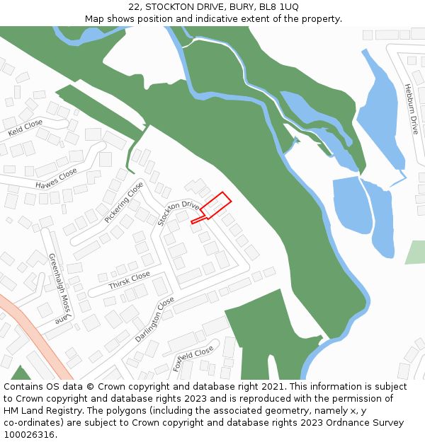 22, STOCKTON DRIVE, BURY, BL8 1UQ: Location map and indicative extent of plot