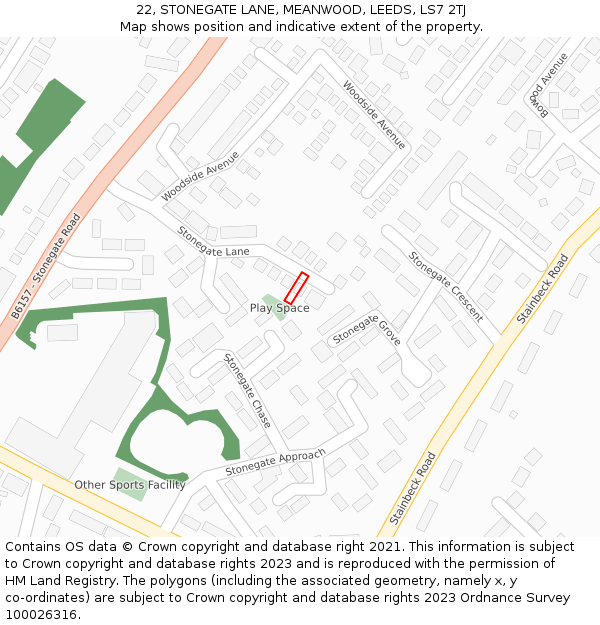 22, STONEGATE LANE, MEANWOOD, LEEDS, LS7 2TJ: Location map and indicative extent of plot