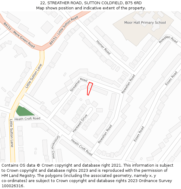 22, STREATHER ROAD, SUTTON COLDFIELD, B75 6RD: Location map and indicative extent of plot