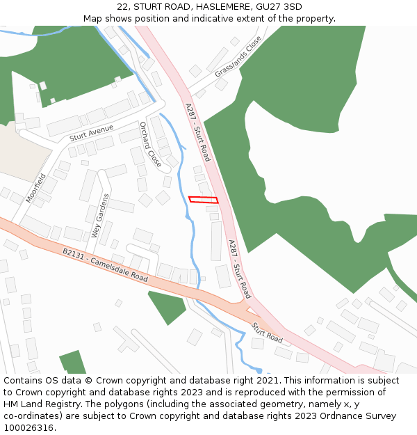 22, STURT ROAD, HASLEMERE, GU27 3SD: Location map and indicative extent of plot