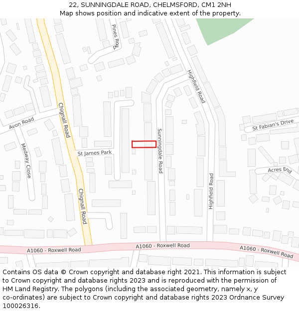 22, SUNNINGDALE ROAD, CHELMSFORD, CM1 2NH: Location map and indicative extent of plot