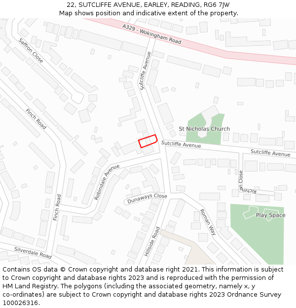 22, SUTCLIFFE AVENUE, EARLEY, READING, RG6 7JW: Location map and indicative extent of plot