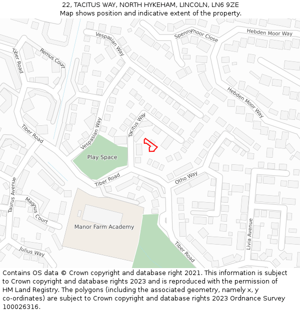 22, TACITUS WAY, NORTH HYKEHAM, LINCOLN, LN6 9ZE: Location map and indicative extent of plot