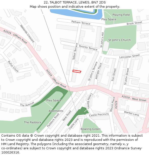 22, TALBOT TERRACE, LEWES, BN7 2DS: Location map and indicative extent of plot
