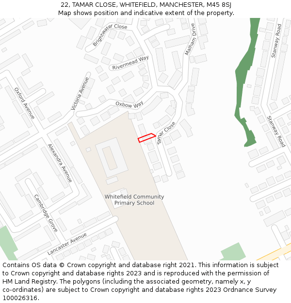 22, TAMAR CLOSE, WHITEFIELD, MANCHESTER, M45 8SJ: Location map and indicative extent of plot