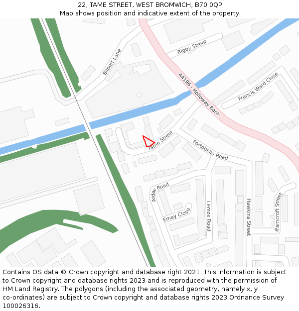 22, TAME STREET, WEST BROMWICH, B70 0QP: Location map and indicative extent of plot
