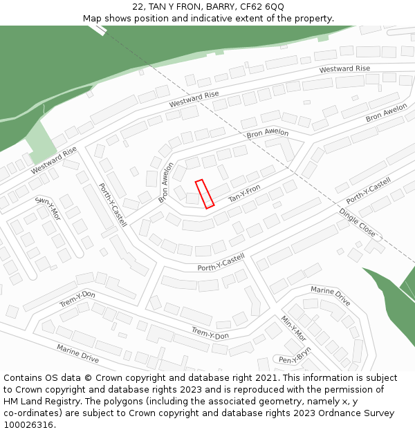 22, TAN Y FRON, BARRY, CF62 6QQ: Location map and indicative extent of plot