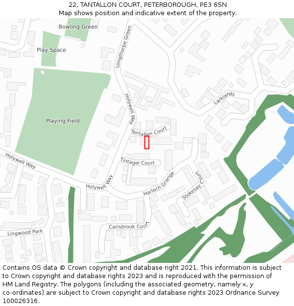 22, TANTALLON COURT, PETERBOROUGH, PE3 6SN: Location map and indicative extent of plot