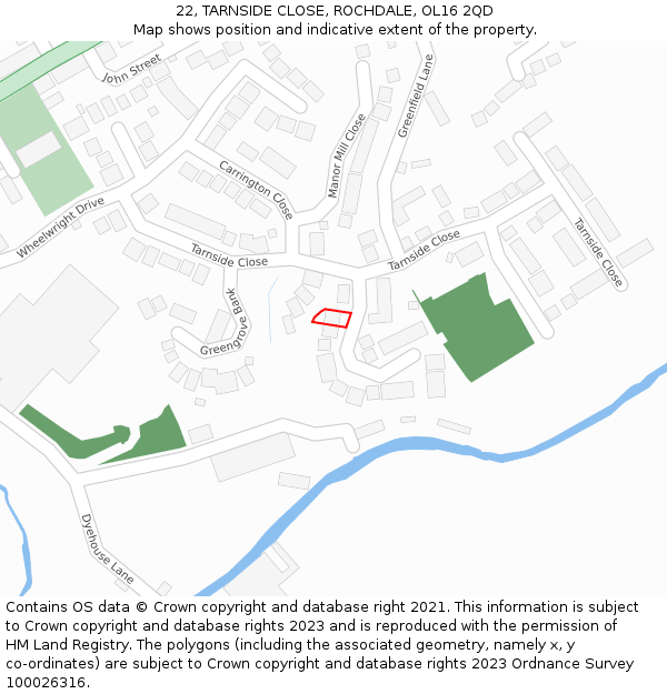 22, TARNSIDE CLOSE, ROCHDALE, OL16 2QD: Location map and indicative extent of plot