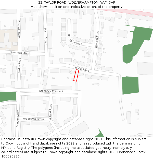 22, TAYLOR ROAD, WOLVERHAMPTON, WV4 6HP: Location map and indicative extent of plot