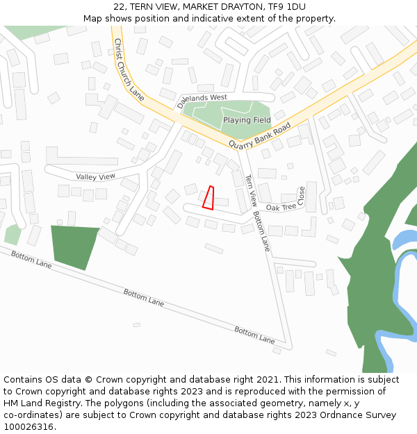 22, TERN VIEW, MARKET DRAYTON, TF9 1DU: Location map and indicative extent of plot