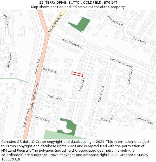 22, TERRY DRIVE, SUTTON COLDFIELD, B76 2PT: Location map and indicative extent of plot
