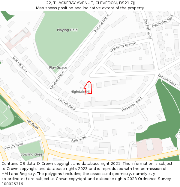 22, THACKERAY AVENUE, CLEVEDON, BS21 7JJ: Location map and indicative extent of plot