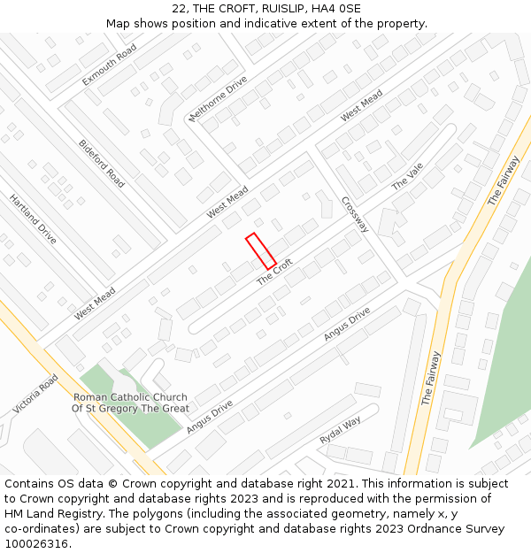 22, THE CROFT, RUISLIP, HA4 0SE: Location map and indicative extent of plot