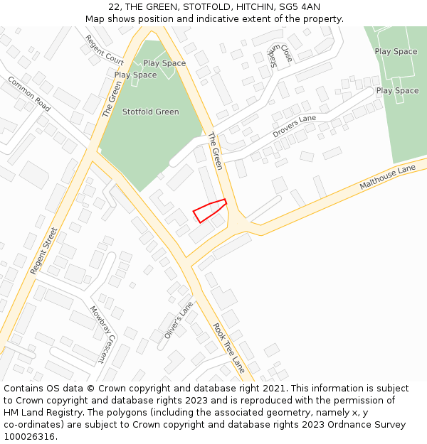22, THE GREEN, STOTFOLD, HITCHIN, SG5 4AN: Location map and indicative extent of plot