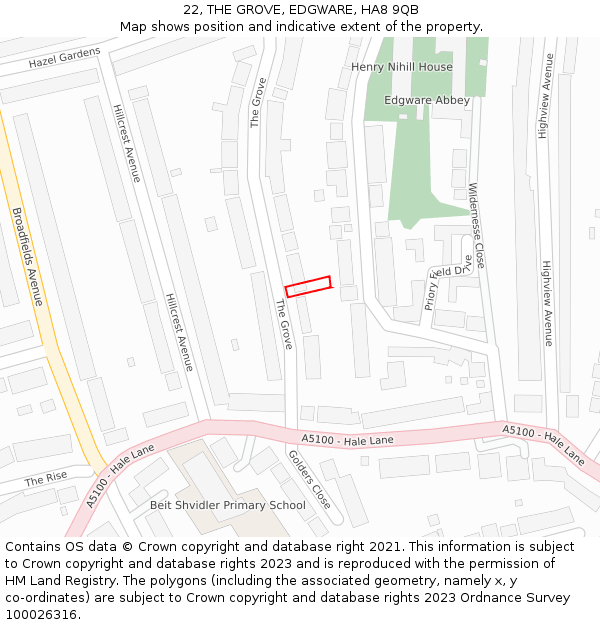 22, THE GROVE, EDGWARE, HA8 9QB: Location map and indicative extent of plot