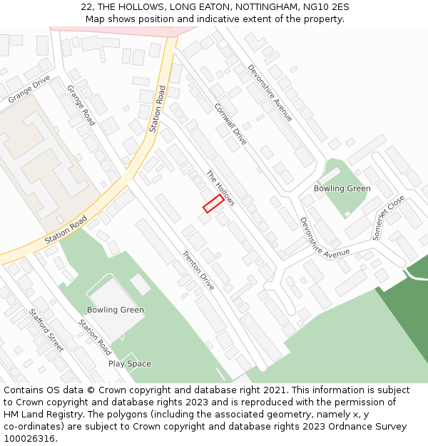 22, THE HOLLOWS, LONG EATON, NOTTINGHAM, NG10 2ES: Location map and indicative extent of plot