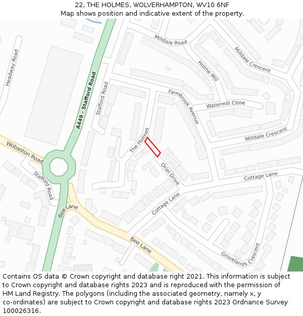 22, THE HOLMES, WOLVERHAMPTON, WV10 6NF: Location map and indicative extent of plot