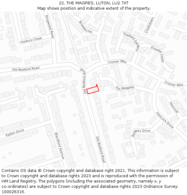 22, THE MAGPIES, LUTON, LU2 7XT: Location map and indicative extent of plot
