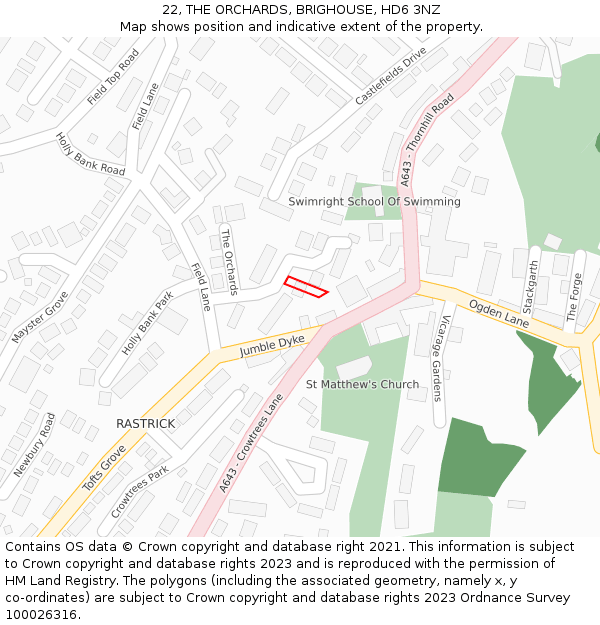 22, THE ORCHARDS, BRIGHOUSE, HD6 3NZ: Location map and indicative extent of plot