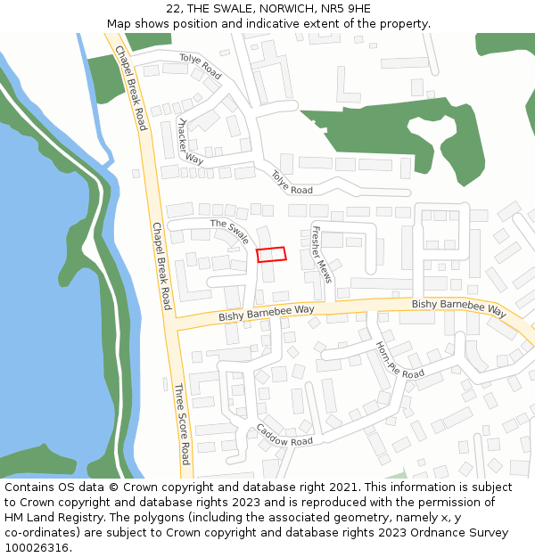 22, THE SWALE, NORWICH, NR5 9HE: Location map and indicative extent of plot