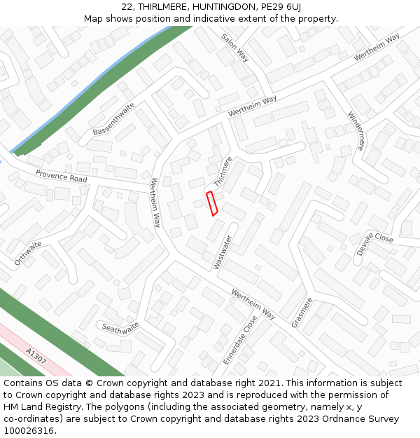 22, THIRLMERE, HUNTINGDON, PE29 6UJ: Location map and indicative extent of plot