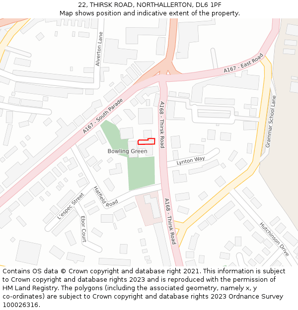 22, THIRSK ROAD, NORTHALLERTON, DL6 1PF: Location map and indicative extent of plot