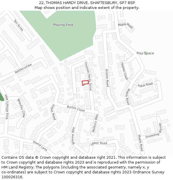 22, THOMAS HARDY DRIVE, SHAFTESBURY, SP7 8SP: Location map and indicative extent of plot