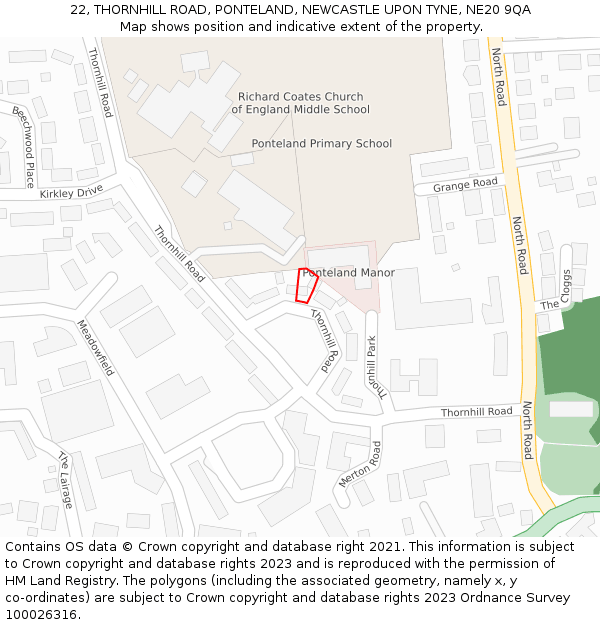 22, THORNHILL ROAD, PONTELAND, NEWCASTLE UPON TYNE, NE20 9QA: Location map and indicative extent of plot