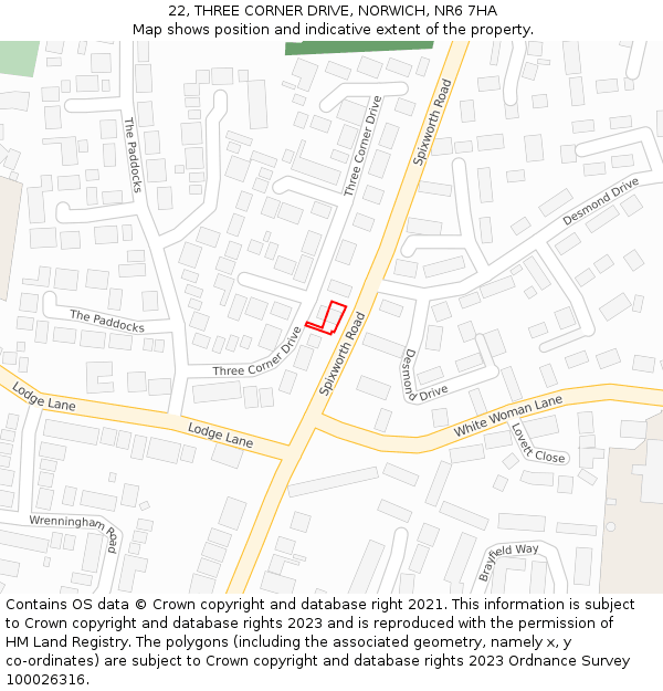 22, THREE CORNER DRIVE, NORWICH, NR6 7HA: Location map and indicative extent of plot