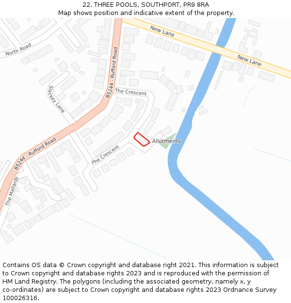 22, THREE POOLS, SOUTHPORT, PR9 8RA: Location map and indicative extent of plot