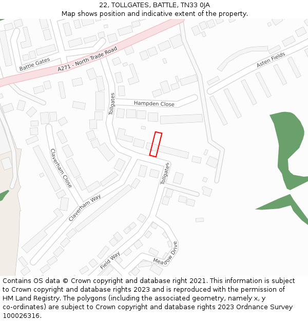 22, TOLLGATES, BATTLE, TN33 0JA: Location map and indicative extent of plot