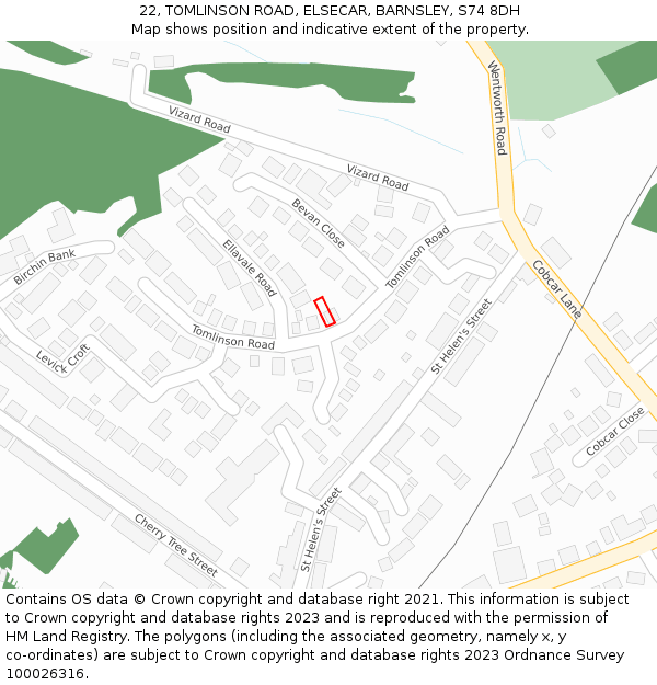 22, TOMLINSON ROAD, ELSECAR, BARNSLEY, S74 8DH: Location map and indicative extent of plot