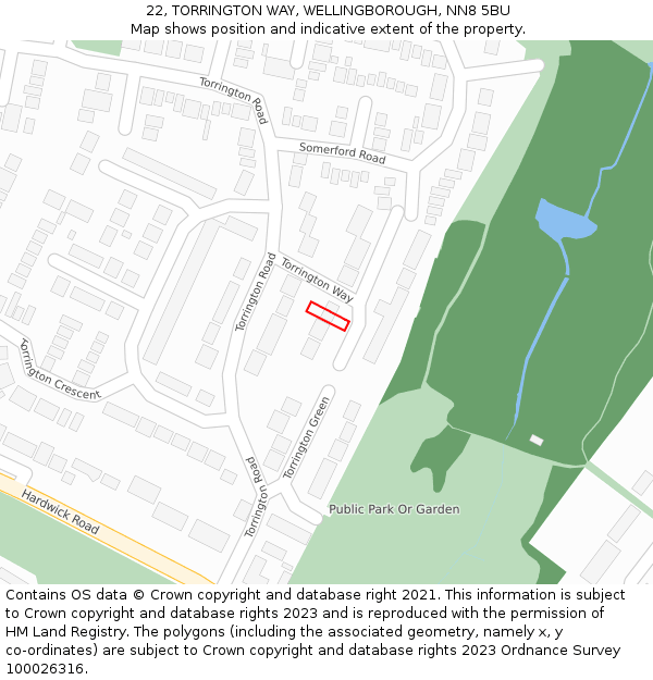 22, TORRINGTON WAY, WELLINGBOROUGH, NN8 5BU: Location map and indicative extent of plot