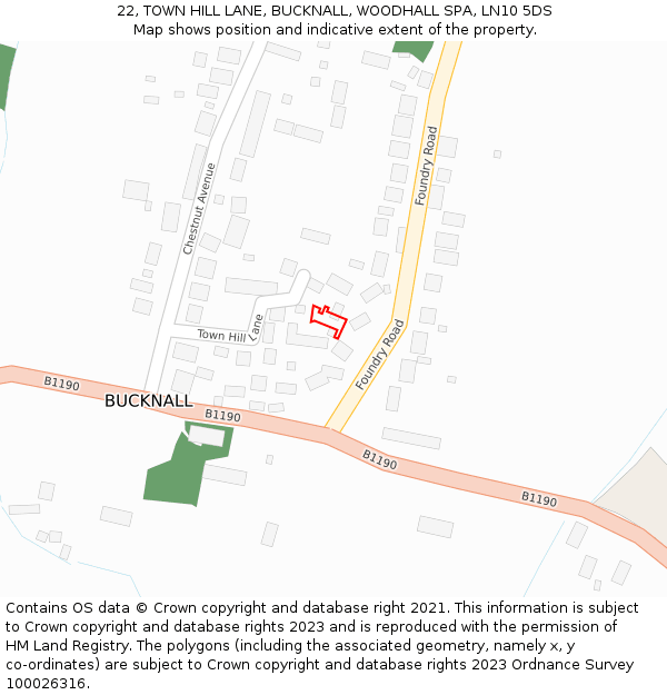 22, TOWN HILL LANE, BUCKNALL, WOODHALL SPA, LN10 5DS: Location map and indicative extent of plot