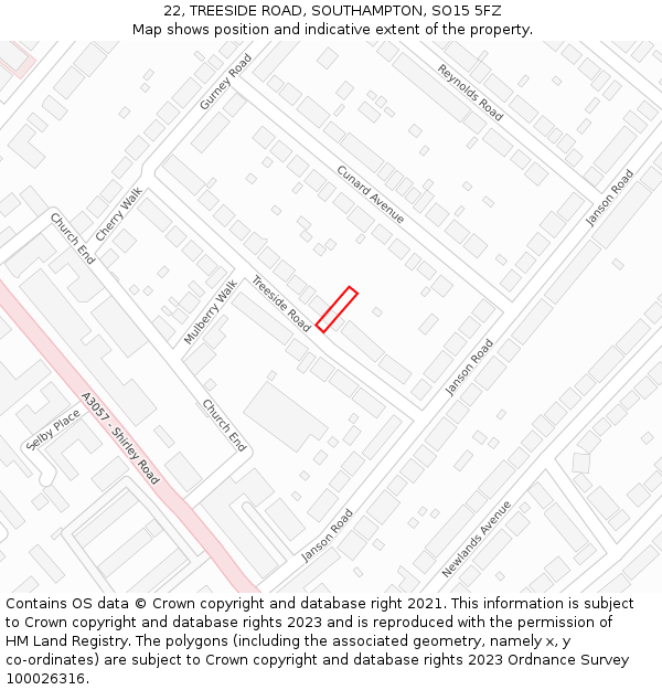 22, TREESIDE ROAD, SOUTHAMPTON, SO15 5FZ: Location map and indicative extent of plot