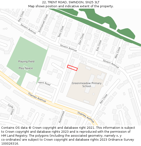 22, TRENT ROAD, SWINDON, SN25 3LT: Location map and indicative extent of plot