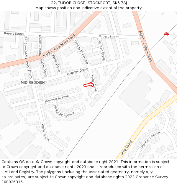 22, TUDOR CLOSE, STOCKPORT, SK5 7AJ: Location map and indicative extent of plot