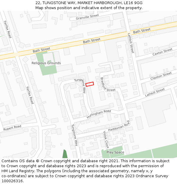 22, TUNGSTONE WAY, MARKET HARBOROUGH, LE16 9GG: Location map and indicative extent of plot
