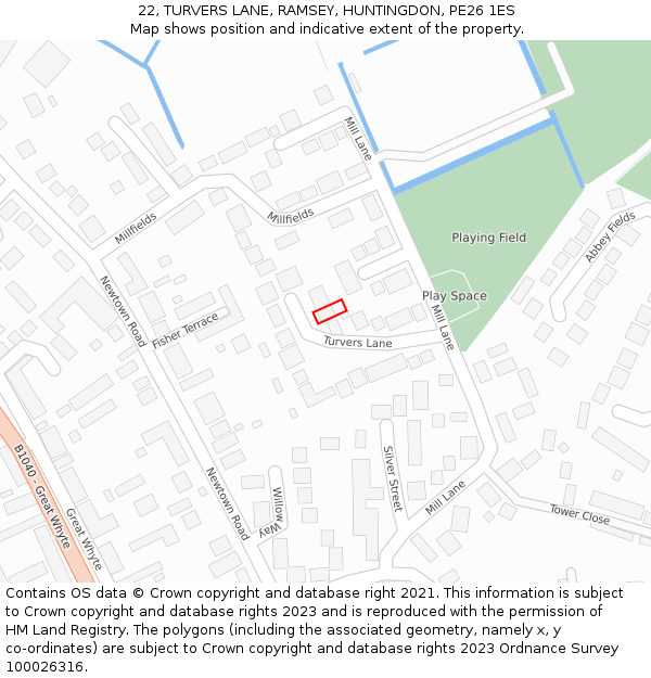 22, TURVERS LANE, RAMSEY, HUNTINGDON, PE26 1ES: Location map and indicative extent of plot