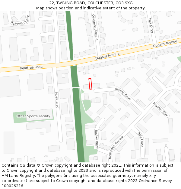 22, TWINING ROAD, COLCHESTER, CO3 9XG: Location map and indicative extent of plot