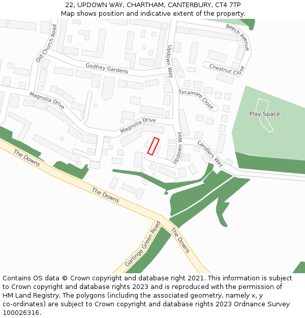 22, UPDOWN WAY, CHARTHAM, CANTERBURY, CT4 7TP: Location map and indicative extent of plot