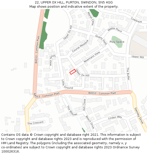 22, UPPER OX HILL, PURTON, SWINDON, SN5 4GG: Location map and indicative extent of plot