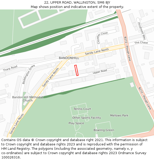 22, UPPER ROAD, WALLINGTON, SM6 8JY: Location map and indicative extent of plot