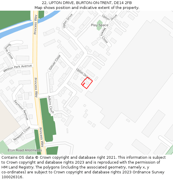 22, UPTON DRIVE, BURTON-ON-TRENT, DE14 2FB: Location map and indicative extent of plot