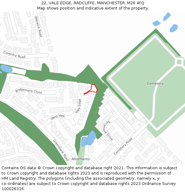 22, VALE EDGE, RADCLIFFE, MANCHESTER, M26 4FQ: Location map and indicative extent of plot