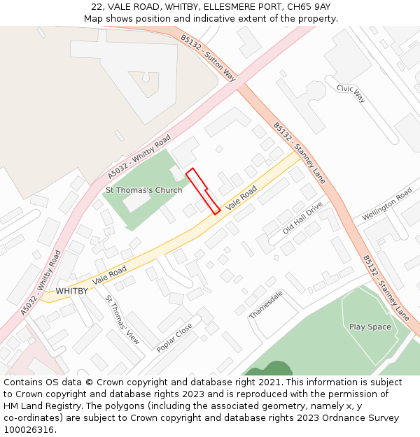 22, VALE ROAD, WHITBY, ELLESMERE PORT, CH65 9AY: Location map and indicative extent of plot